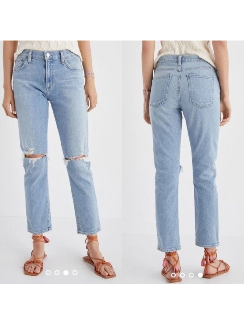 AGOLDE Light Blue Straight-Leg Jeans with Knee Rips